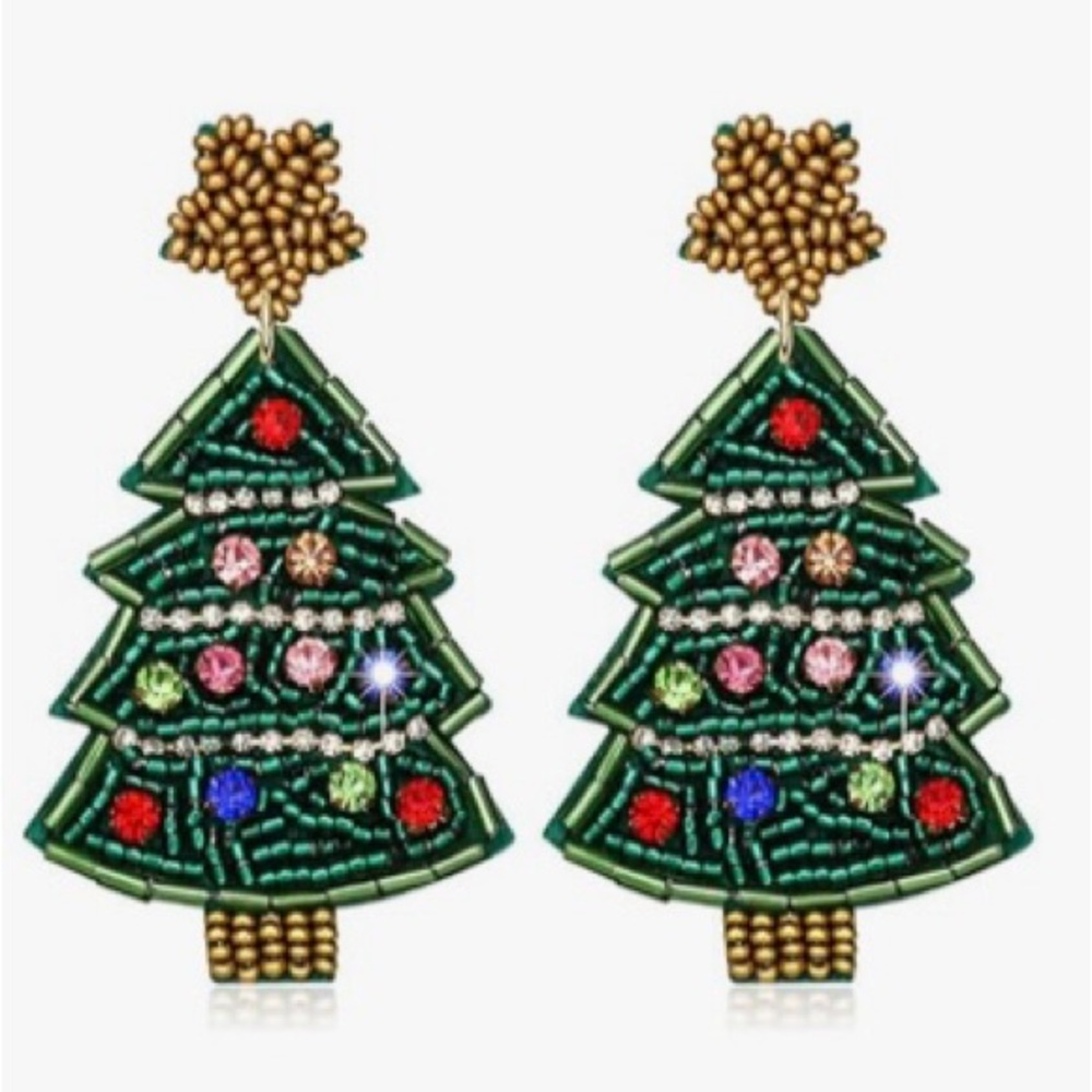 Festive Christmas Tree Earrings Felted Back NEW